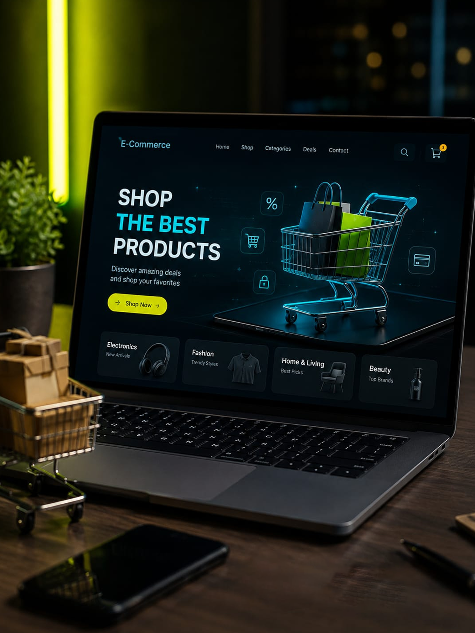 Shopping cart and ecommerce concept